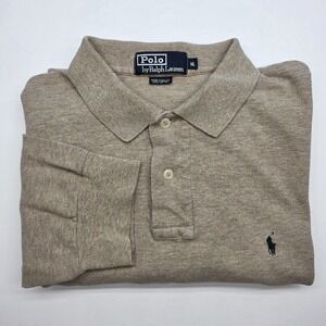 Polo Ralph Lauren Polo Shirt Mens XL Long Sleeve Beige Tan Collared Neutral
